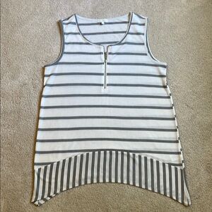 Ava James White & Grey Striped 1/4 Zip Tank Top